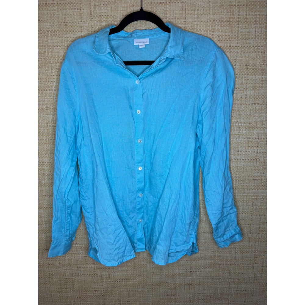 J. Jill Love Linen Turquoise Blue Button Down Shirt Women Small 100% Linen Top